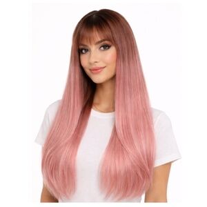 30” Long Straight Wig – Dark Roots + Rose Pink Ombre – Style 15008 – New